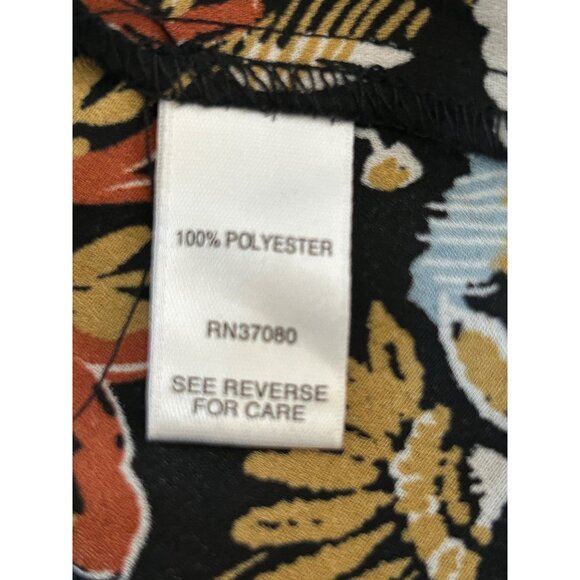 Floral Print Short-Sleeve Blouse XL Black Gold Blue Polyester - Picture 6 of 8